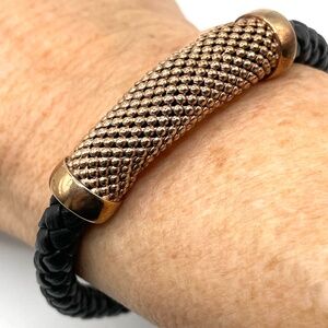 JCM Italy 925 Sterling Braided Leather Bracelet 8"